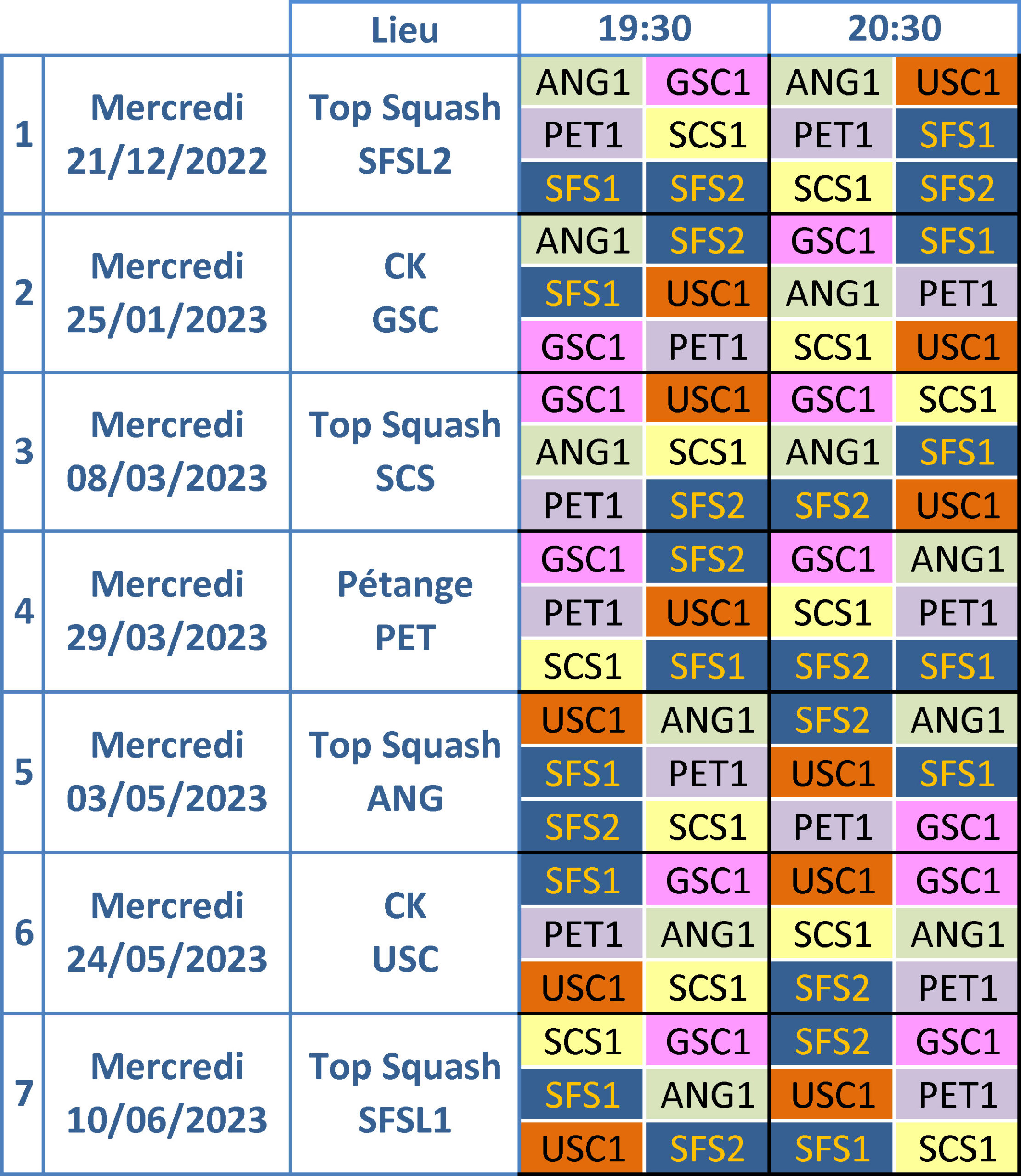 Calendrier championnat féminin 20222023 Fédération de Squash Luxembourgeoise